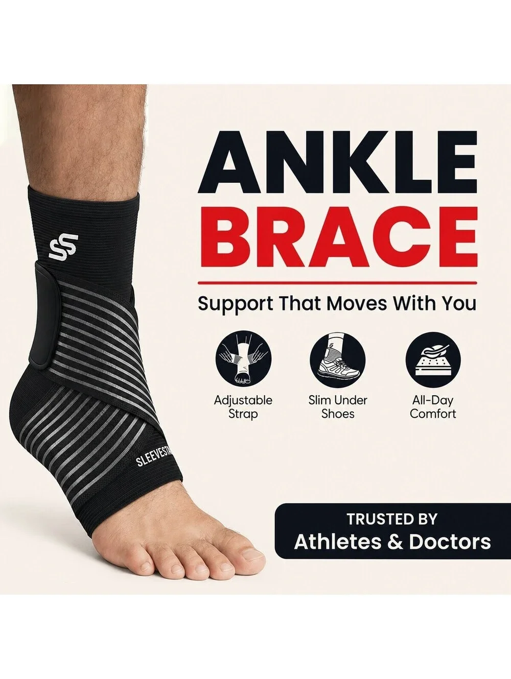 Sleeve Stars Ankle Brace Compression Sleeve Strap Plantar Fasciitis Medium M NWT
